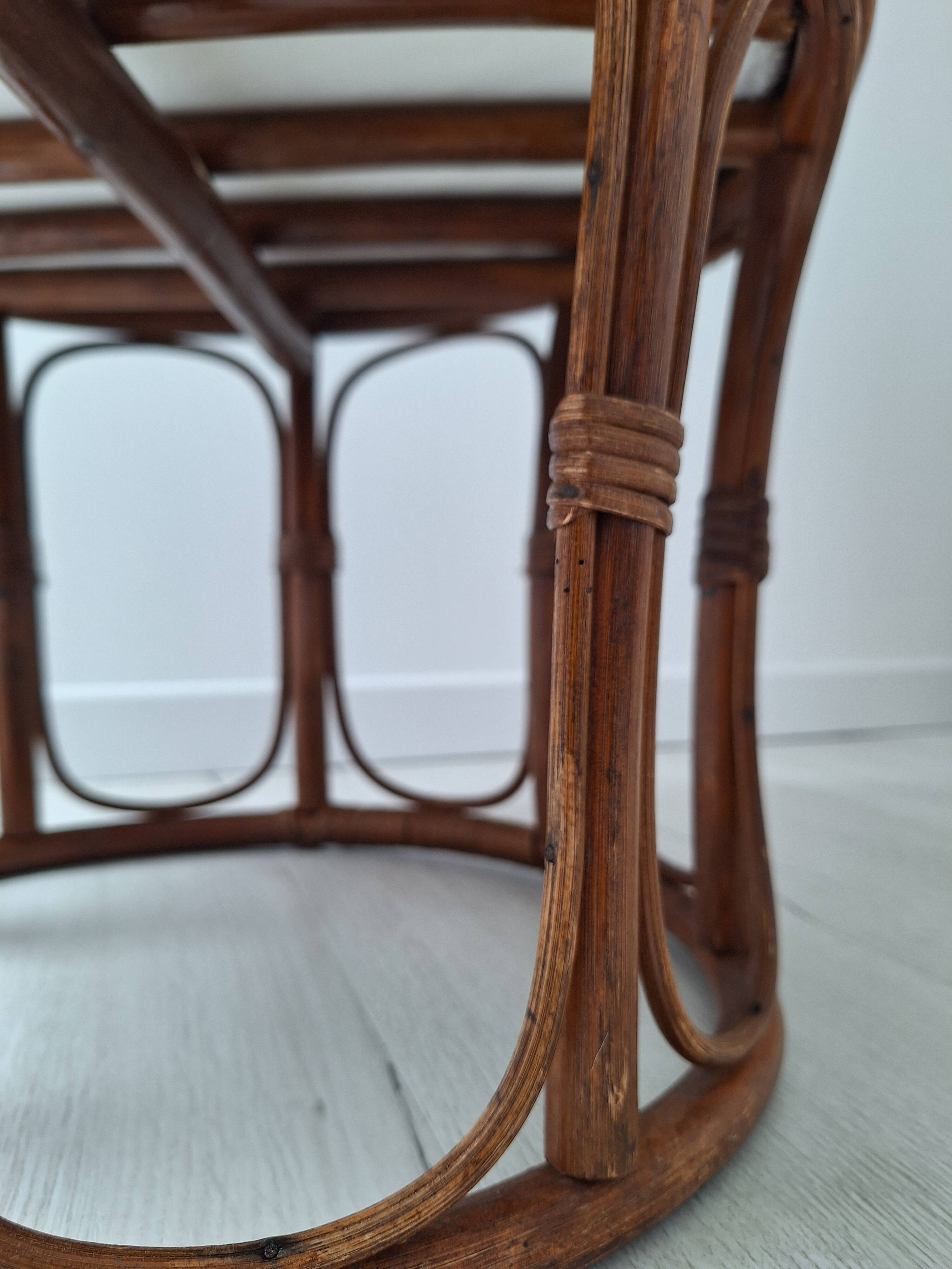 Vintage rattan and French terry fabric pouf