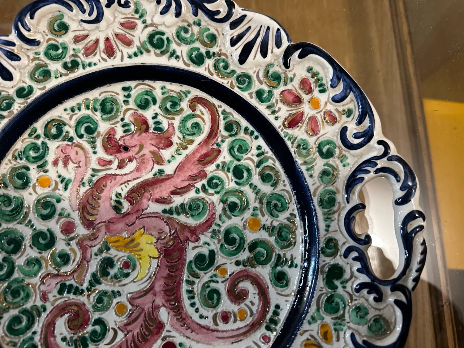 Plate / Ashtray in Massé Frères Earthenware - Relief Decoration of Dragon and F
