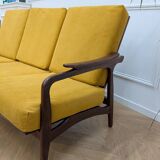 Canapé scandinave retapissé vintage teck