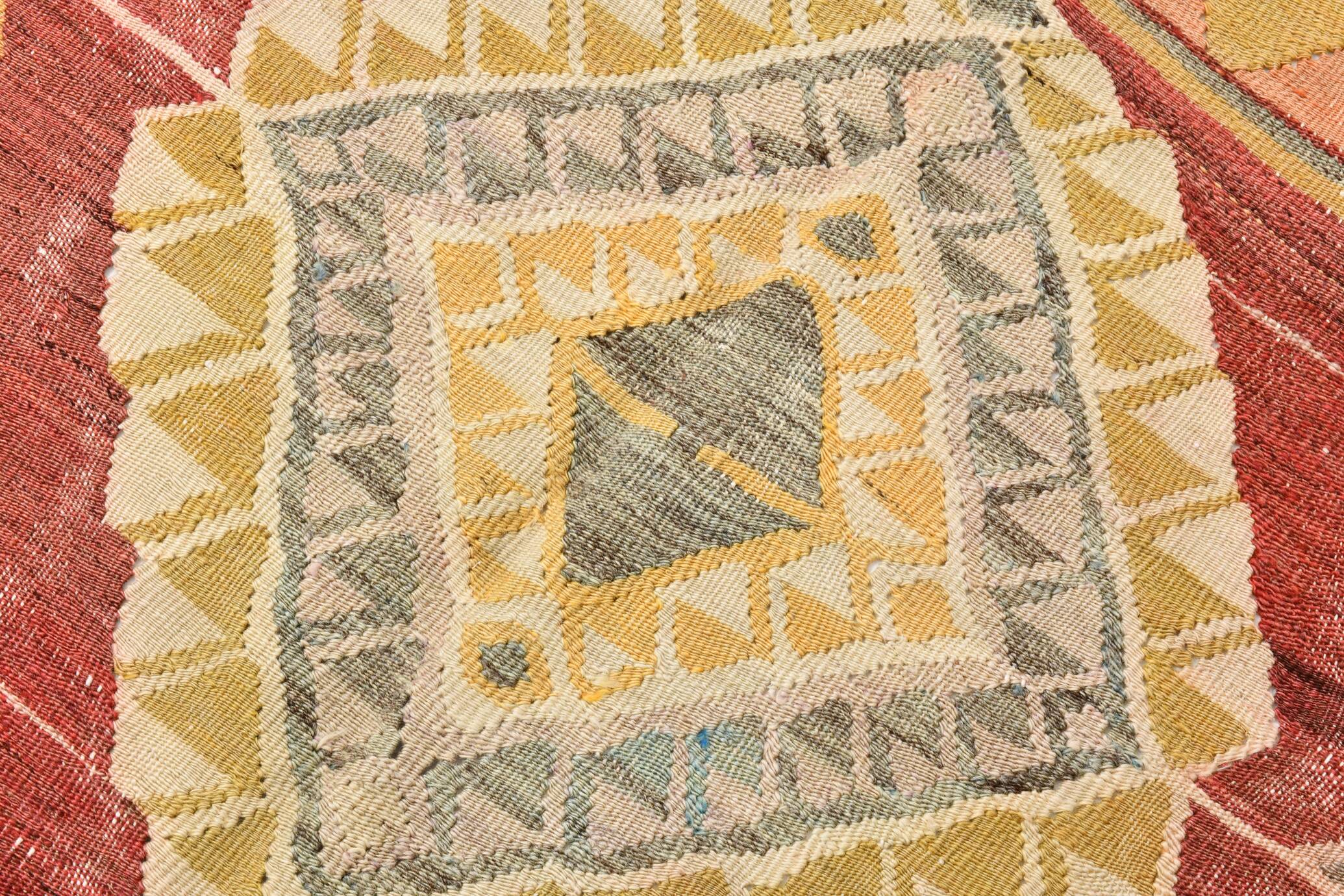 4x7 Red Green Turkish Vintage Kilim Rug 135x210Cm SK 2239