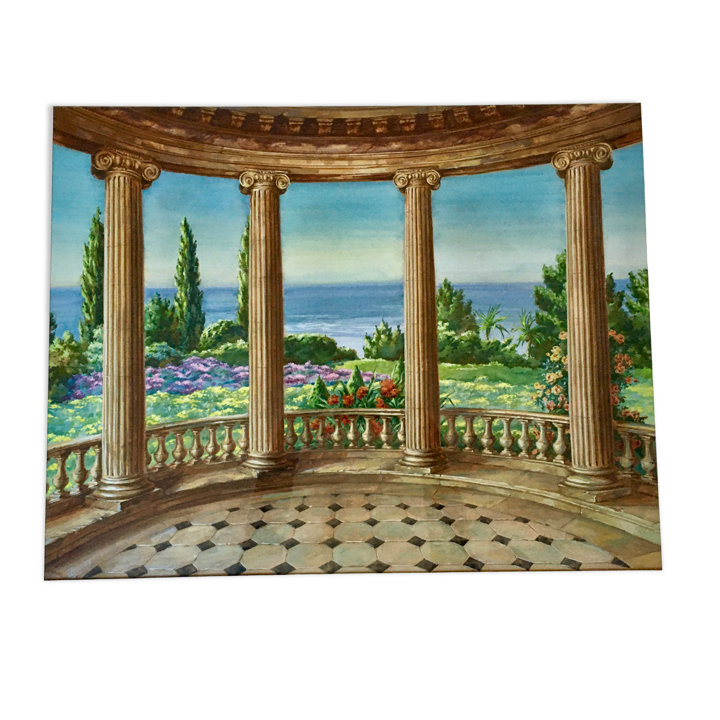 Landscape in gouache framed