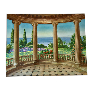 Paysage à la gouache encadré