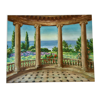 Landscape in gouache framed
