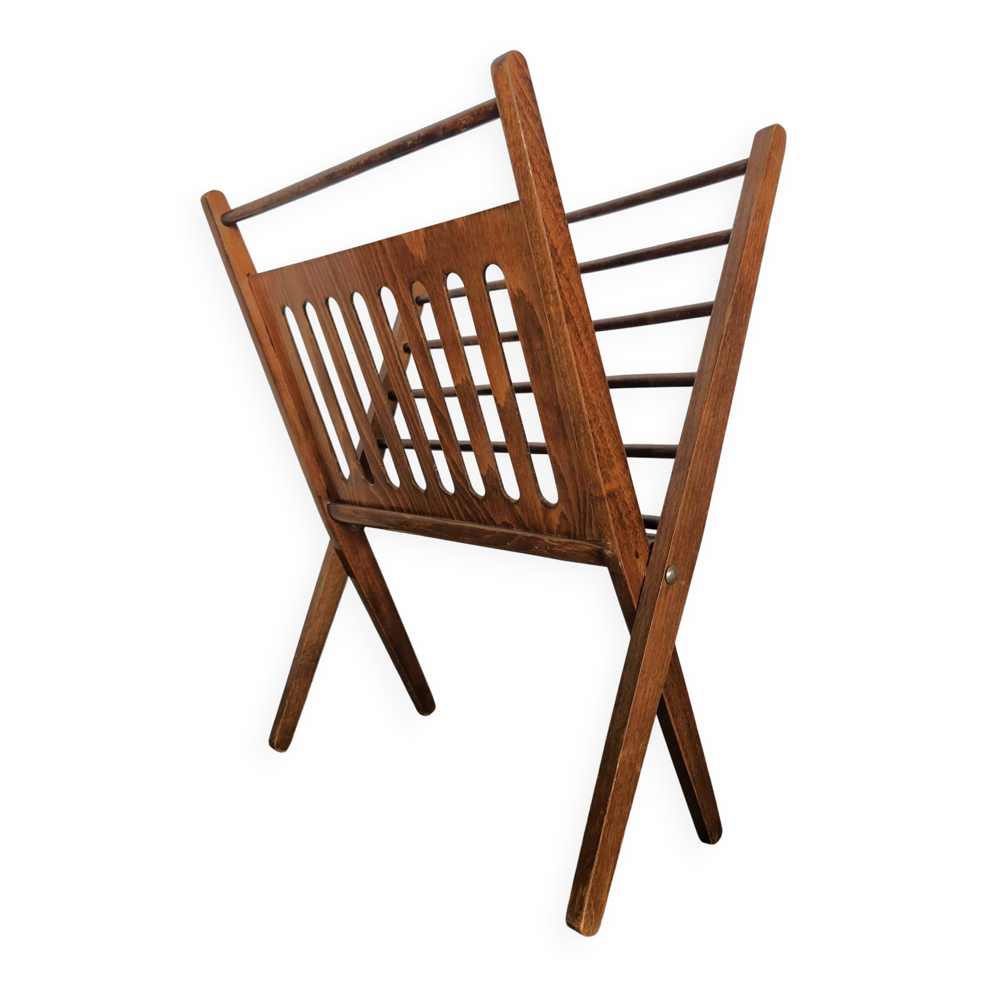 Vintage wooden folding magazine rack