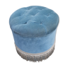 Pouf en velours bleu avec assise capitonnée