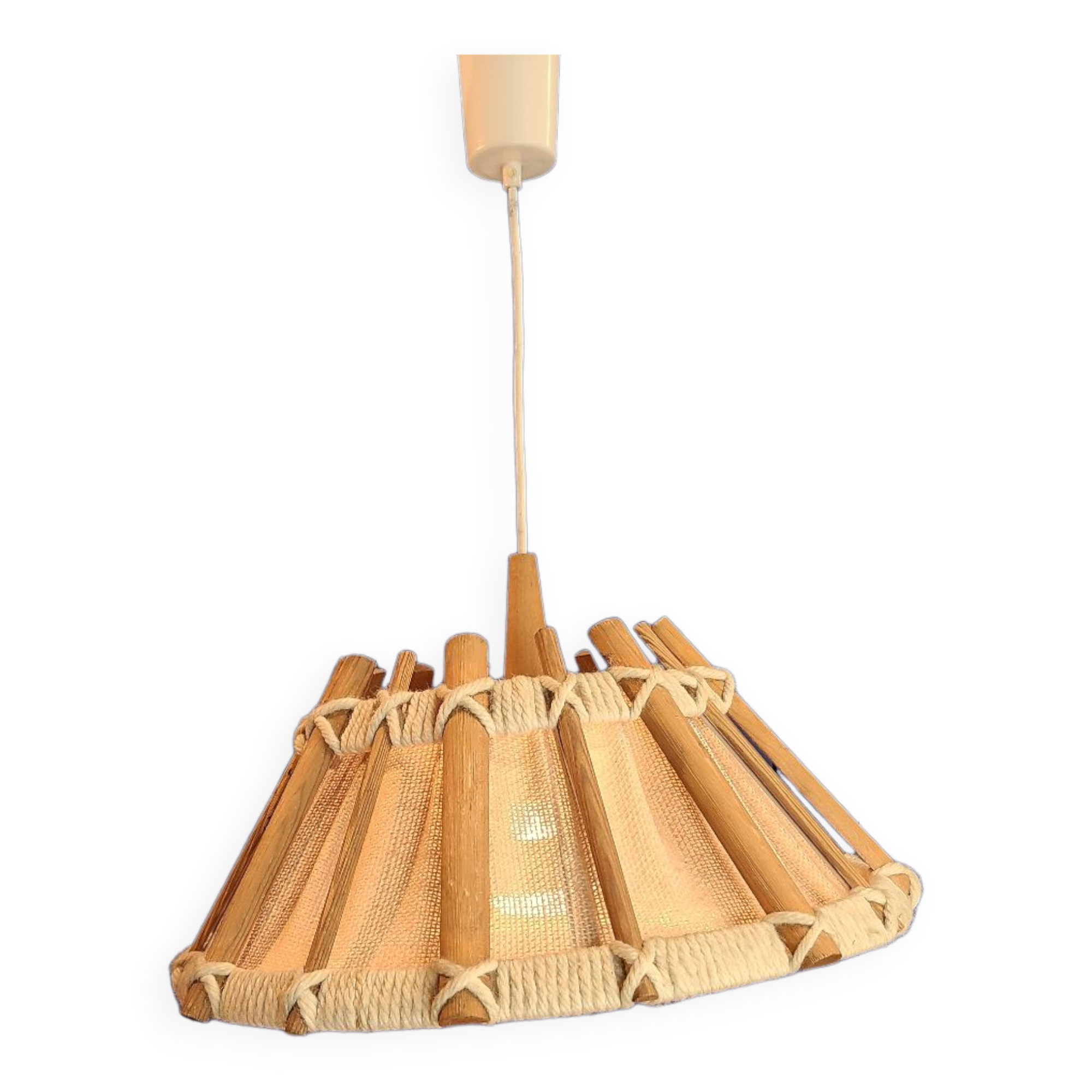 Suspension en bois et tissu, années 60