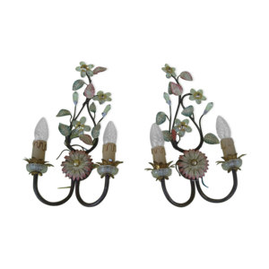 Paire d'appliques, feuilles - fleurs