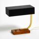 Beautiful small Mid Century Modern metal and brass table lamp with teak bas