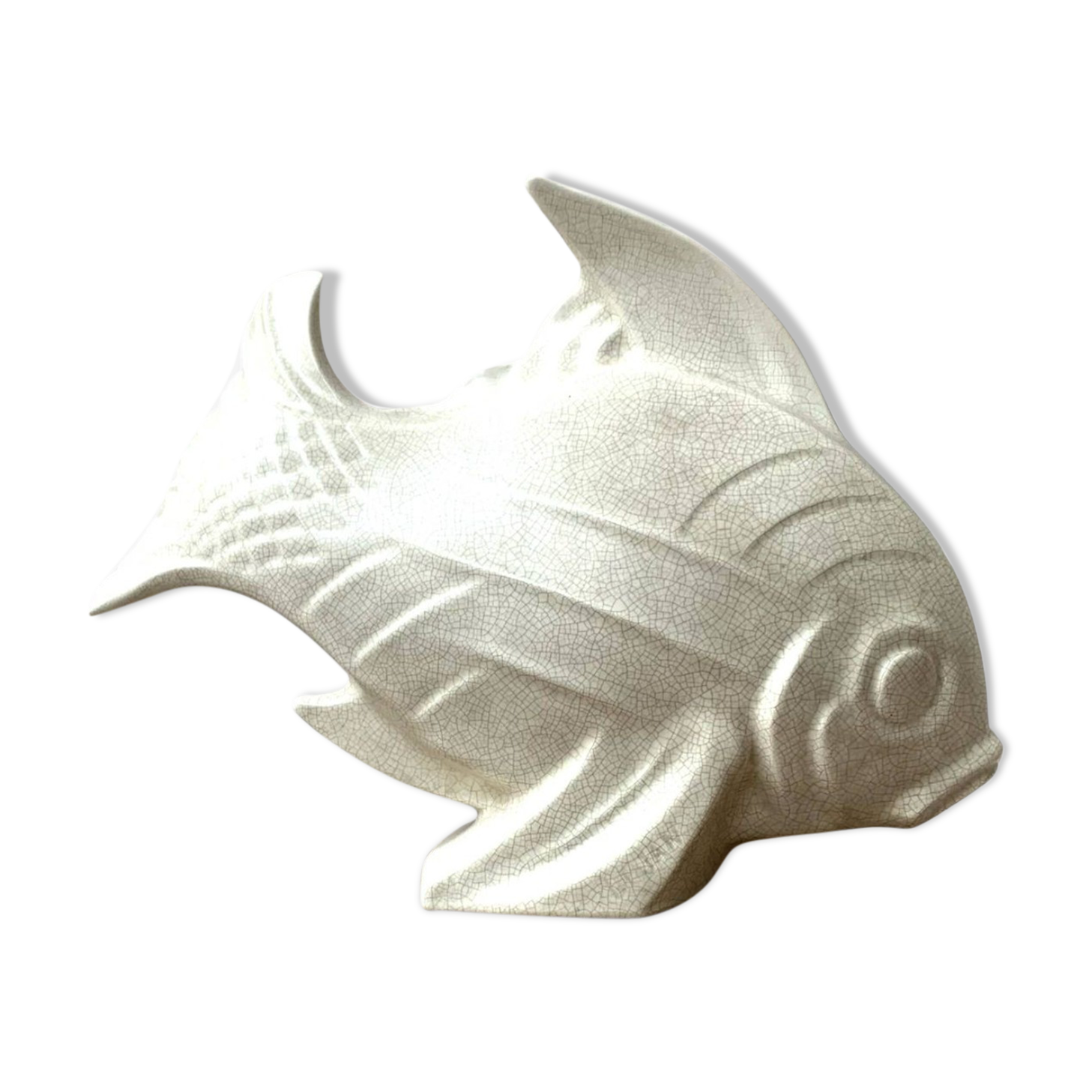 On Jan. Fish - Large Edition model in crackled white ceramic