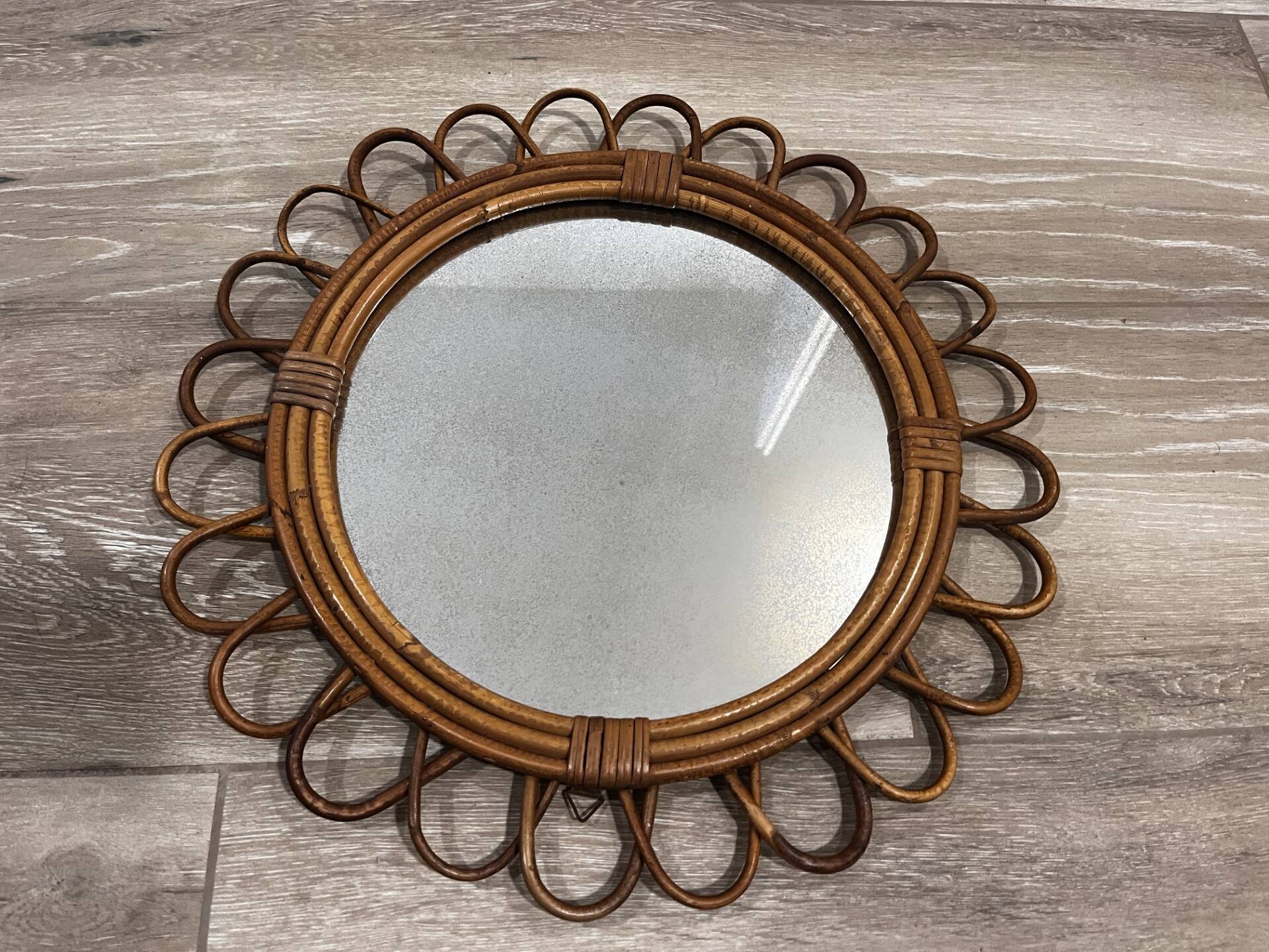 Antique rattan mirror