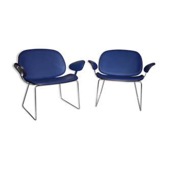 Set of 2 blue blob armchairs designer Marco Maran editions Parri