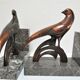 Pair of greenhouse books bird Art Deco metal patinated marble