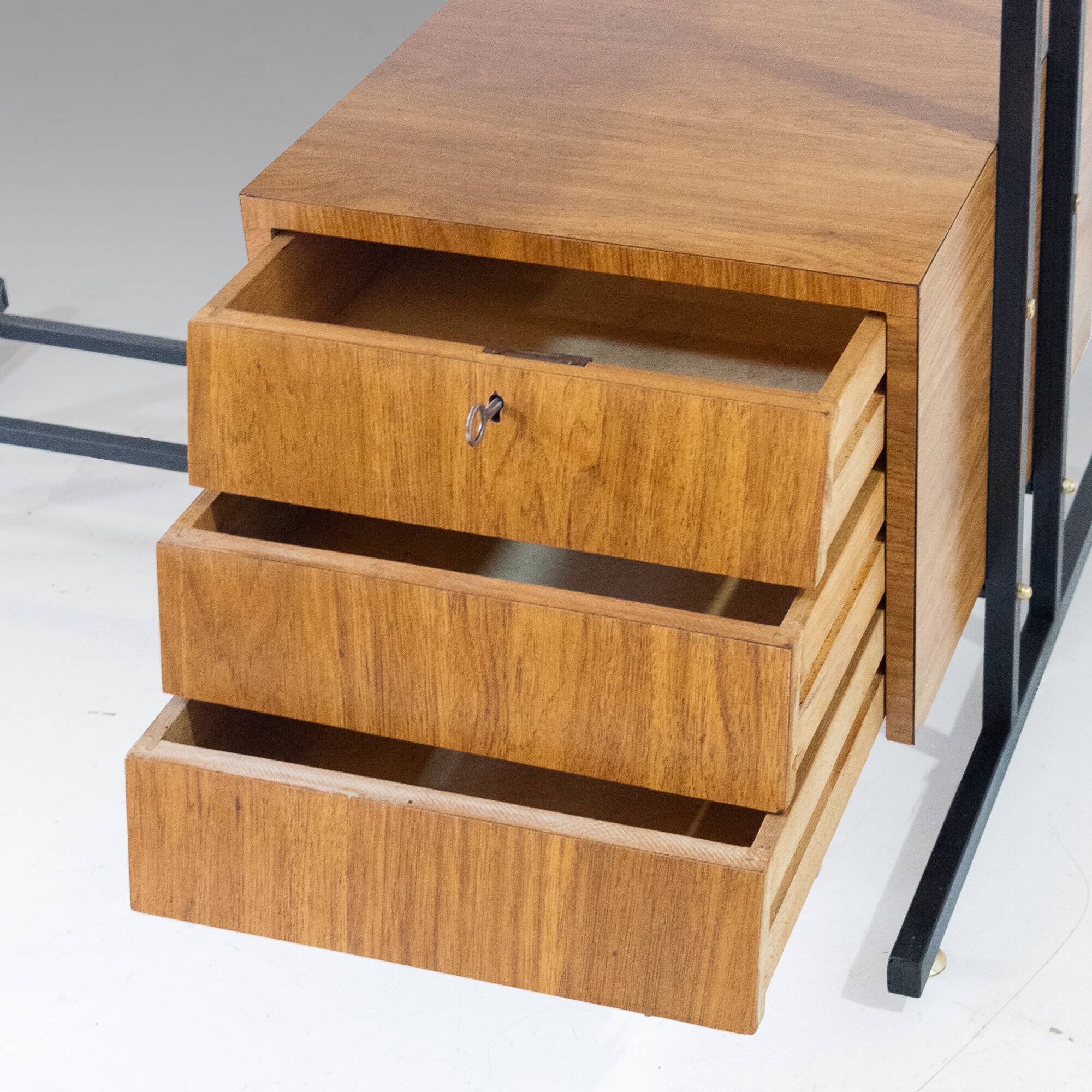 Mid- Century Modern Writing Desk, Brass and Metal, Italy 1960s