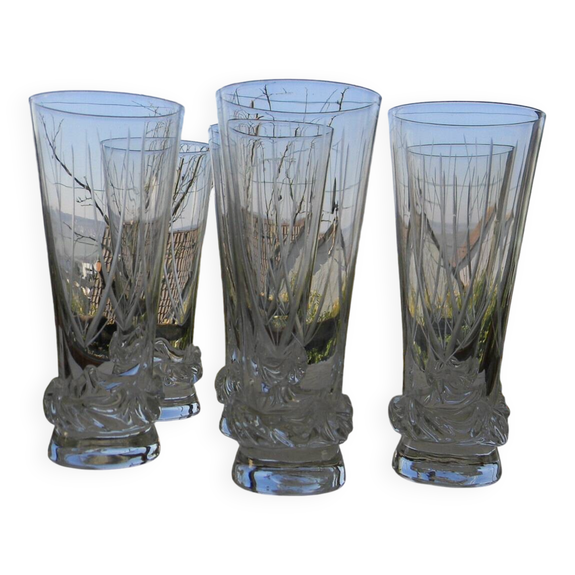 Set of 6 crystal champagne flutes from DAUM. SORCY model.