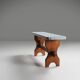 Rustic Art Deco Wooden Bench with Blue Top, France, 1930s