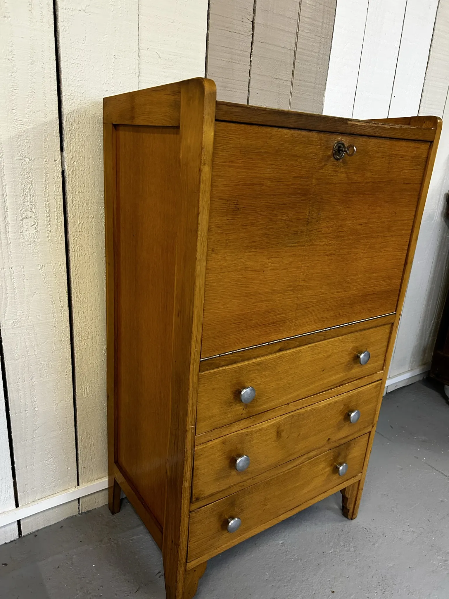 Vintage oak secretary – 1940s/1950s – 3 drawers