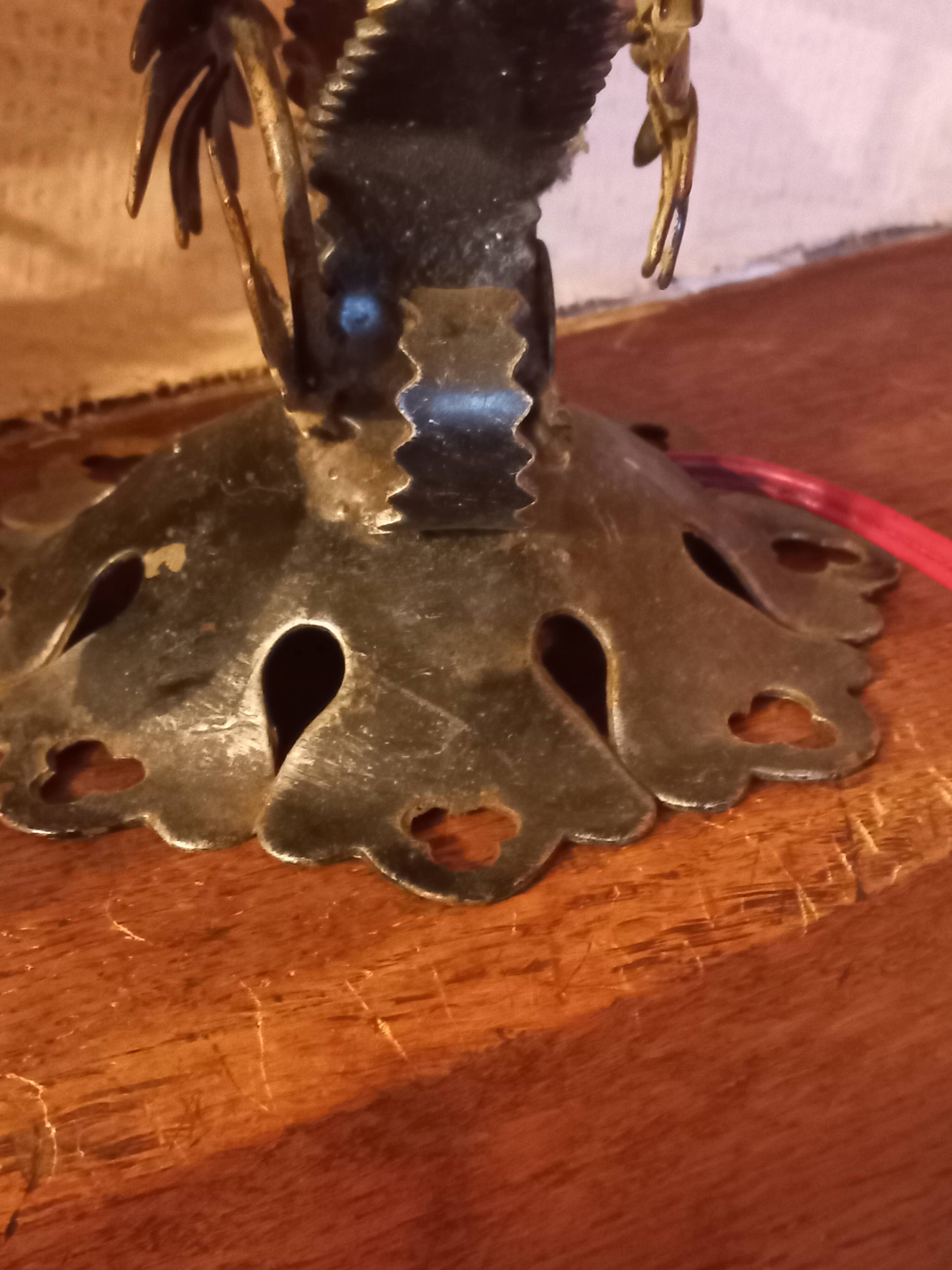 Pair of vintage wrought iron and opaline lamps from the 1960s.