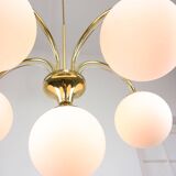 Vintage Golden & Opaline Glass 5-Arm Chandelier, 70s