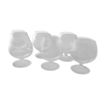 Set of six crystal cognac glasses