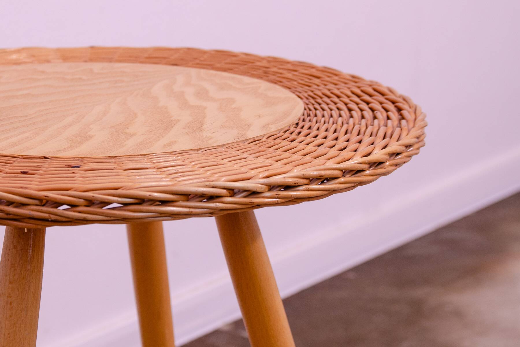 Mid century rattan coffe table by Jan Kalous for ÚLUV, 1960´s, Czechoslovakia
