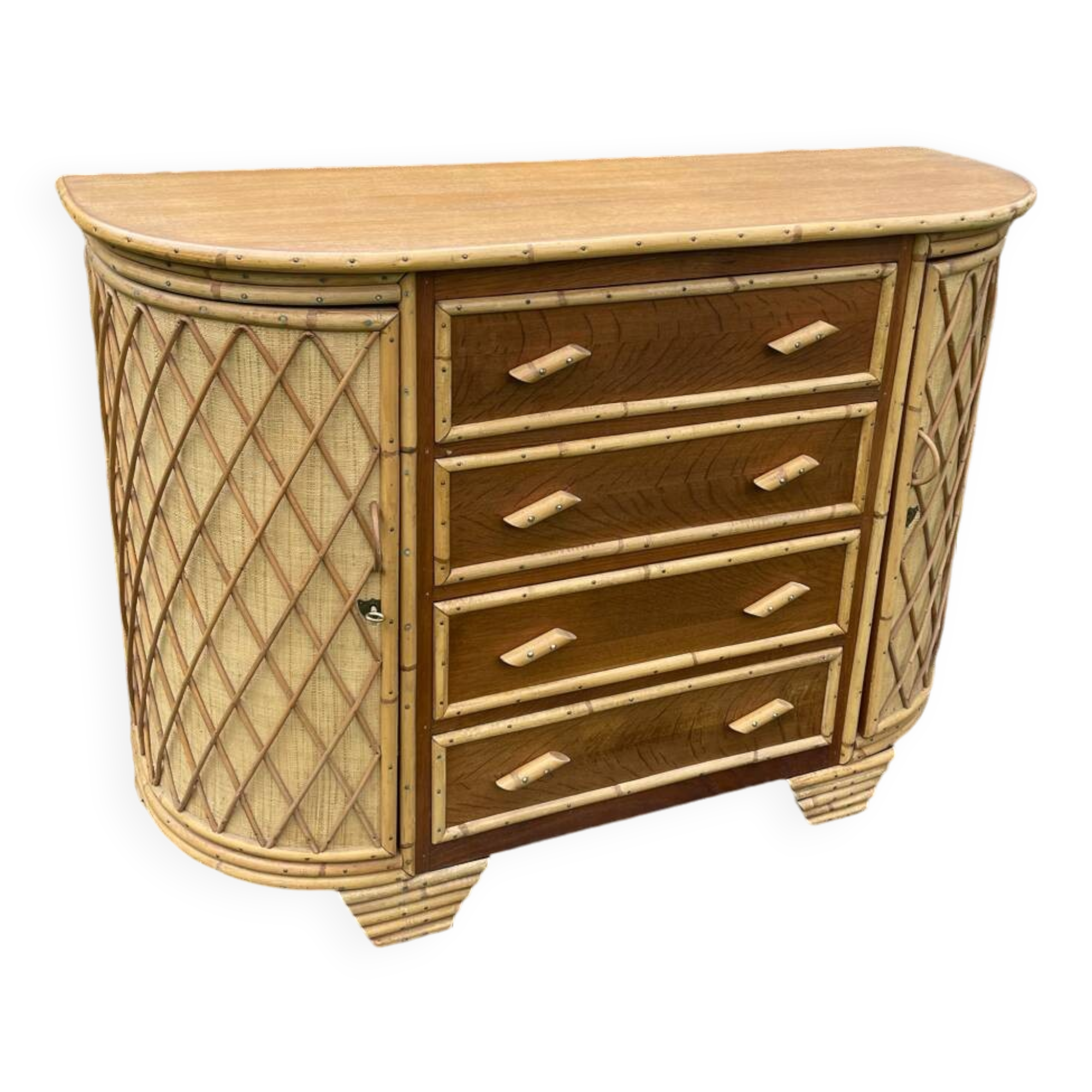 Vintage rattan and oak sideboard 1960-70