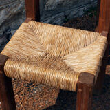 Brutalist chairs in pine and straw, France, 1950s, set of 4
