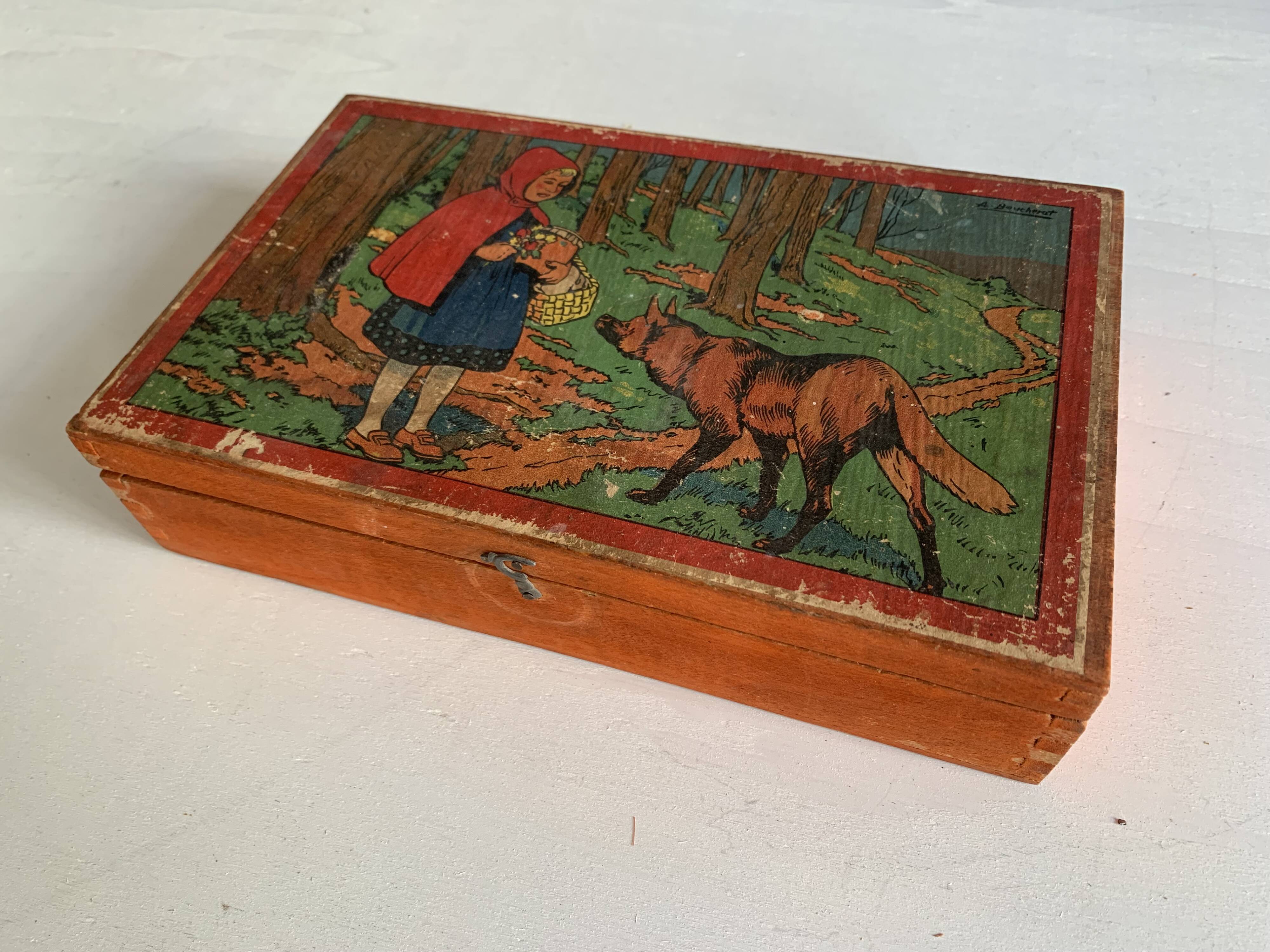Antique wooden cube puzzle - Illustrations of Perrault's tales - 1920
