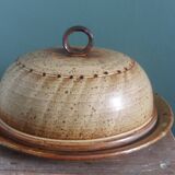 Stoneware cheese bell and platter from Puisaye, signed Jean-Pierre Prud’hom