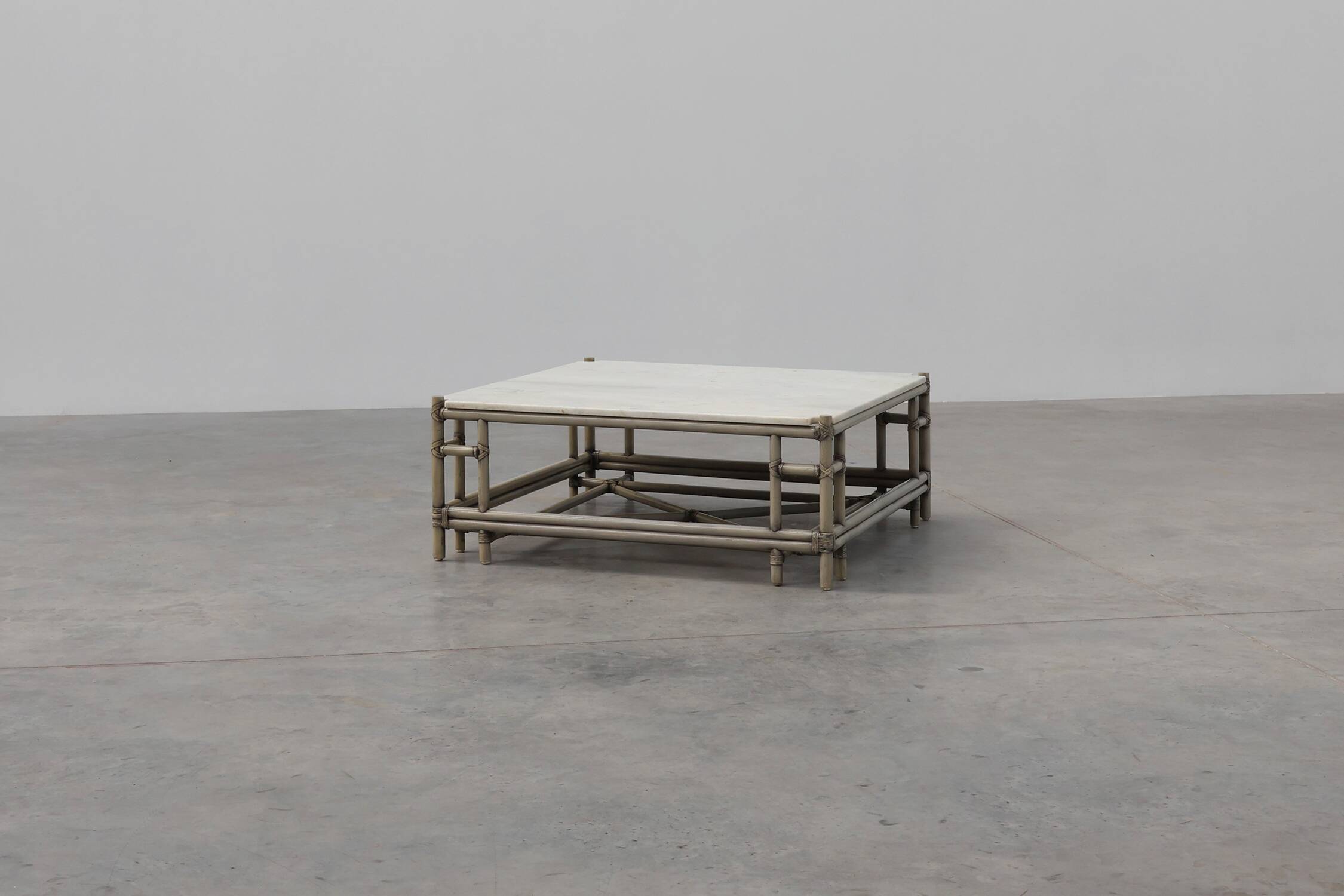 Large Wicker “Attila” Series Coffee Table with marble top by Gasparucci Ita