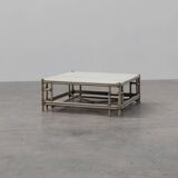 Large Wicker “Attila” Series Coffee Table with marble top by Gasparucci Ita