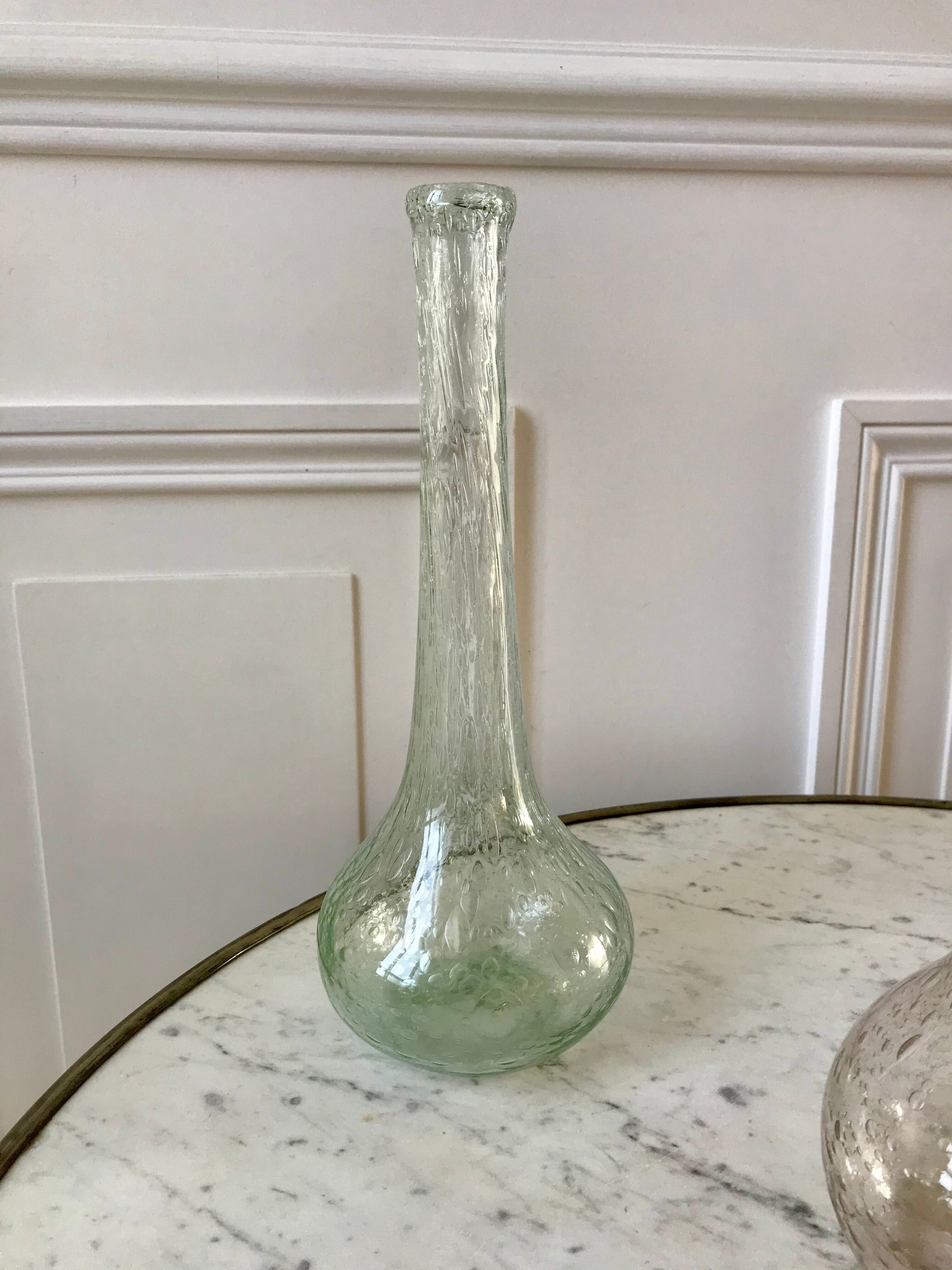 trio of Biot bubbled glass vases signed green 60s-70s