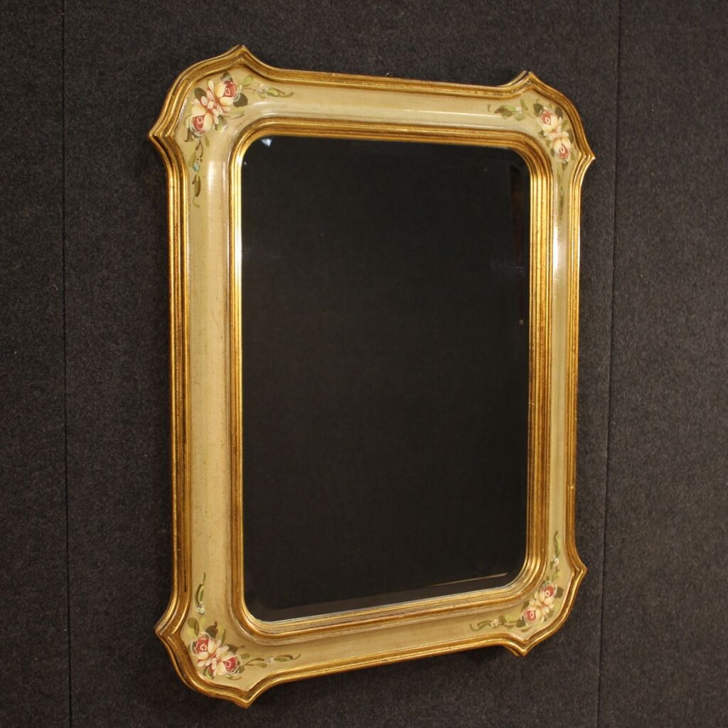 Miroir laqué, doré et peint italien - 93x73cm