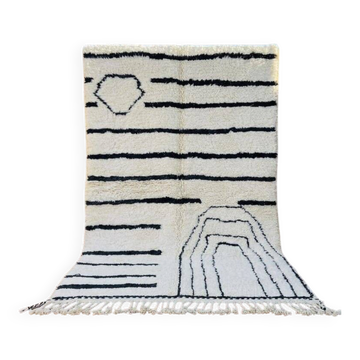 Tapis berbère en laine naturel tissé a la main noir et blanc 150/250 cm