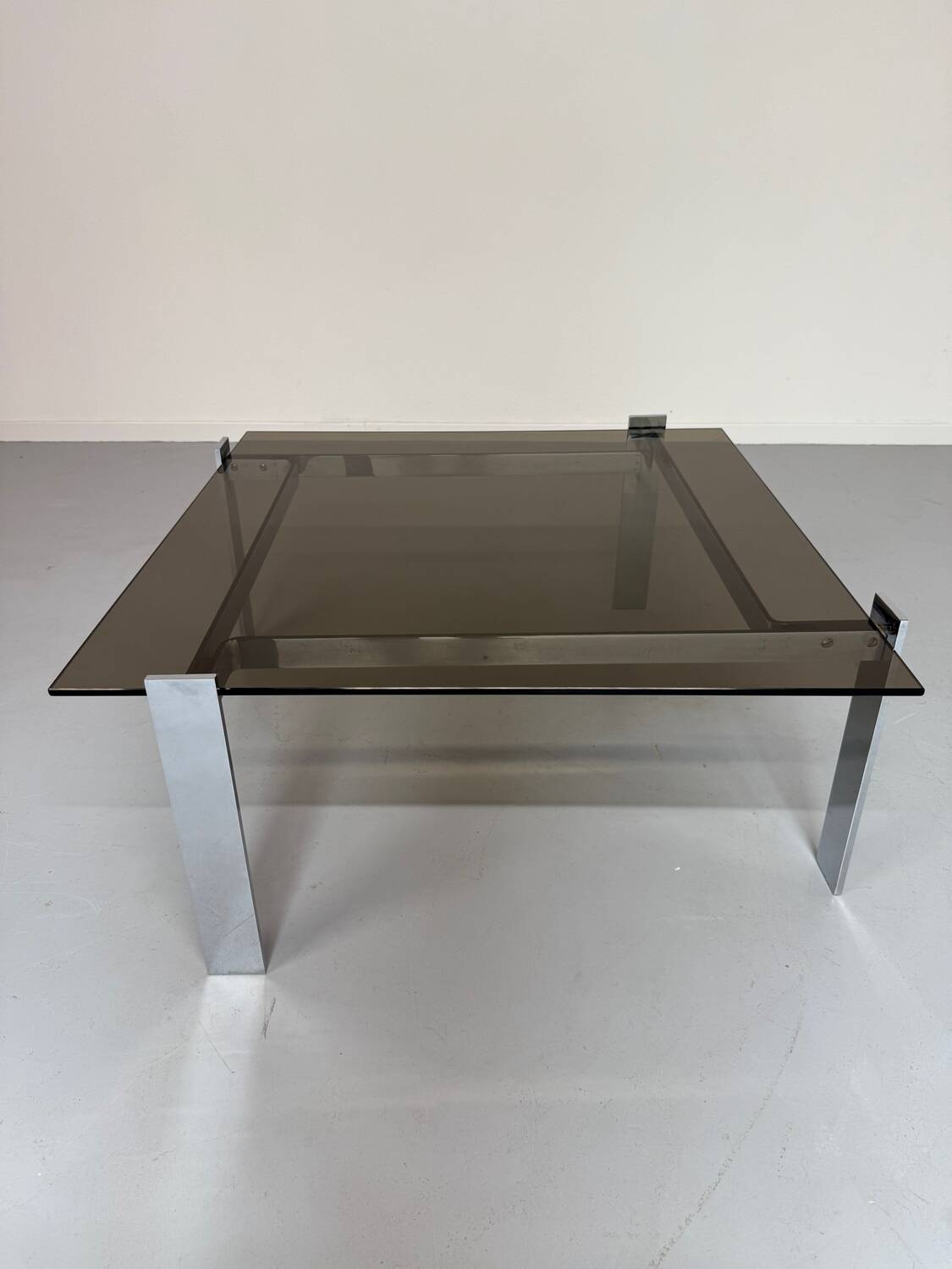 Smoked glass and chrome steel coffee table, Italian design from the 70s