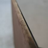 Space age table, hexagonal. Wood, velvet and smoked mirror. Circa 1970