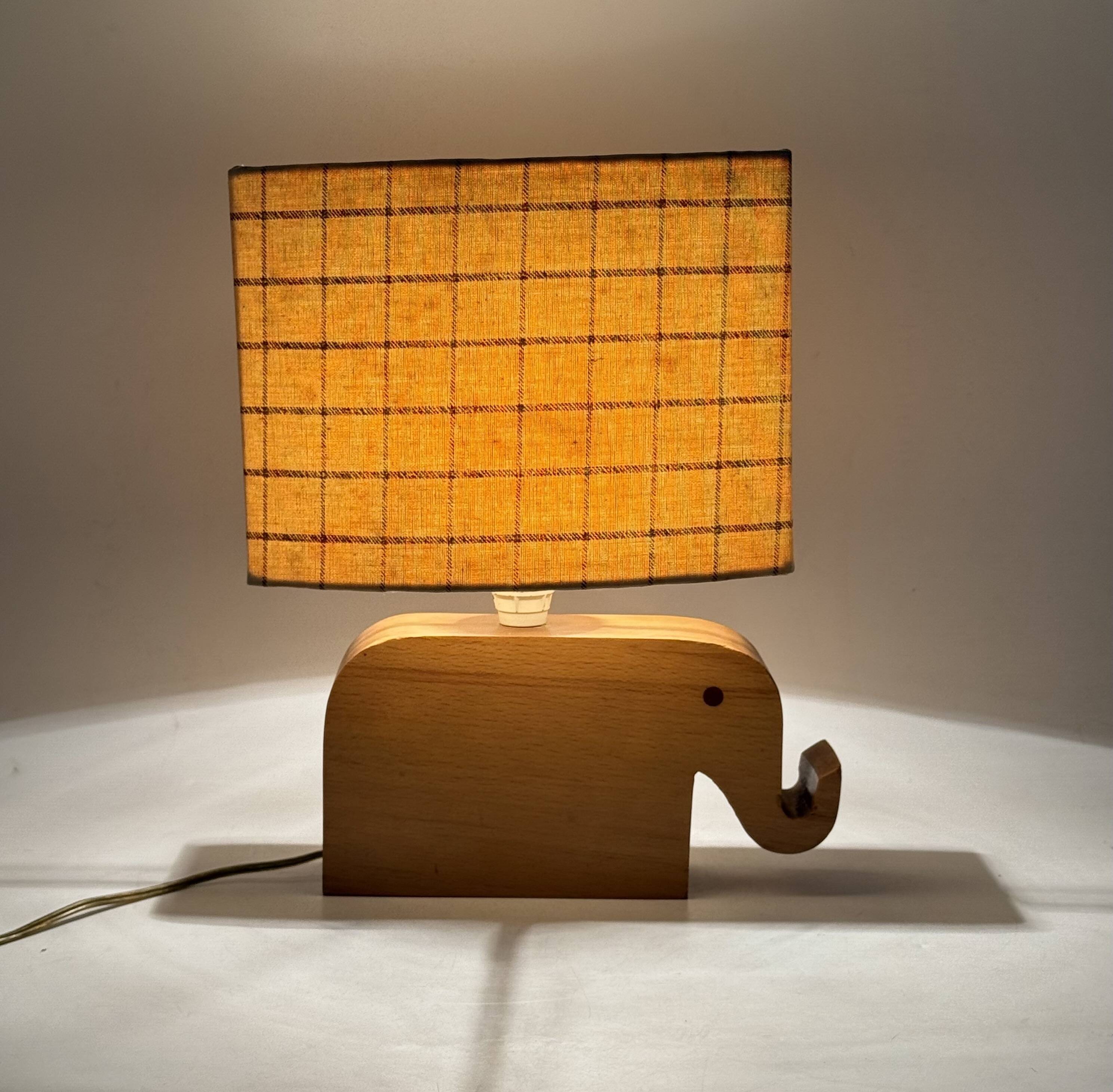 Mid century Modern wood elephant table lamp, Italy circa 1960s