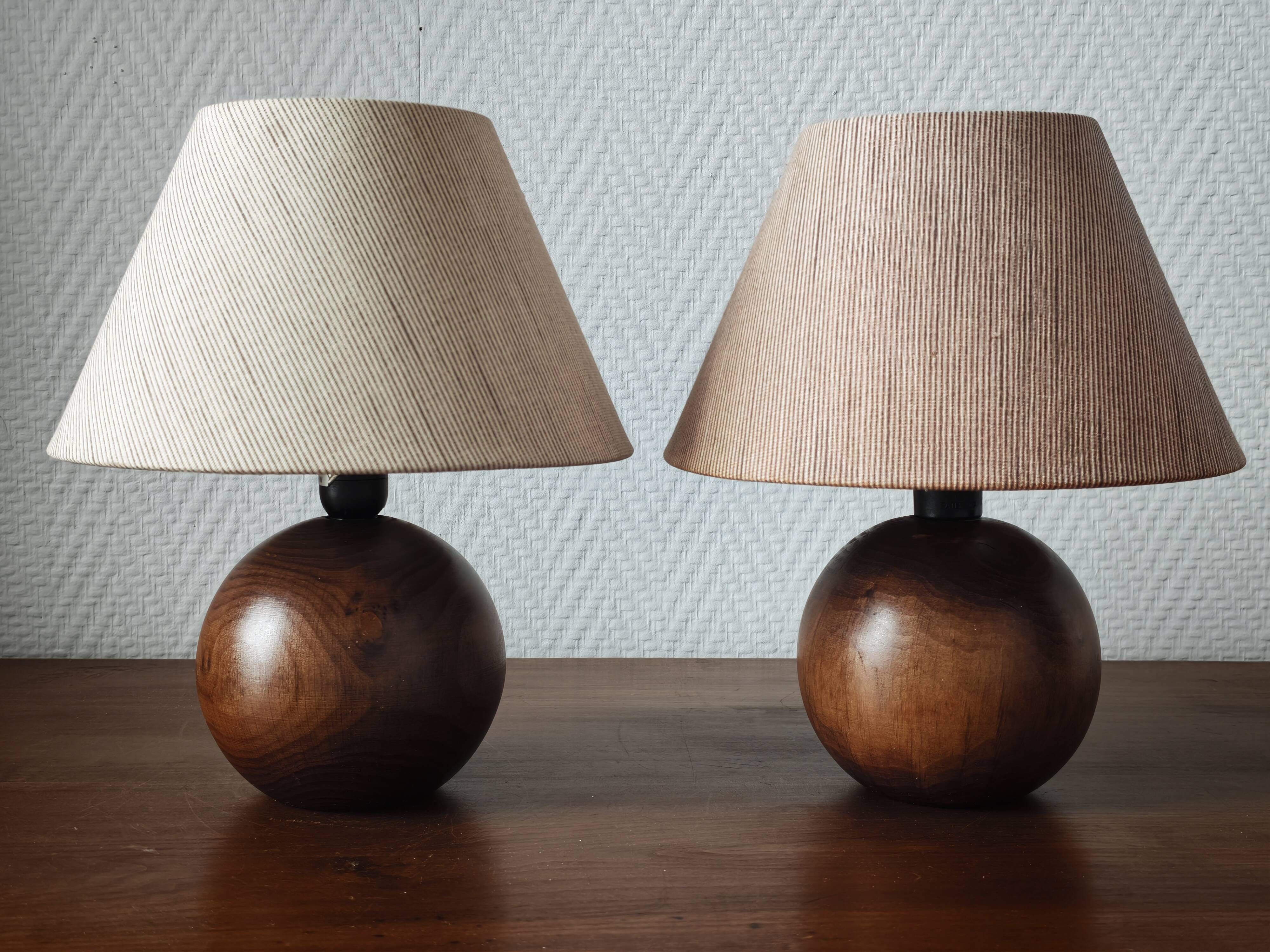 Pair of solid wood ball lamps 1980