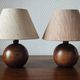 Pair of solid wood ball lamps 1980
