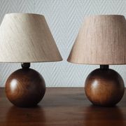 Pair of solid wood ball lamps 1980