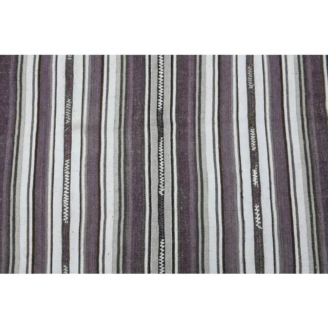 1970s Vintage Turkish Oushak Handmade Wool Cotton Purple Runner Rug 155x186