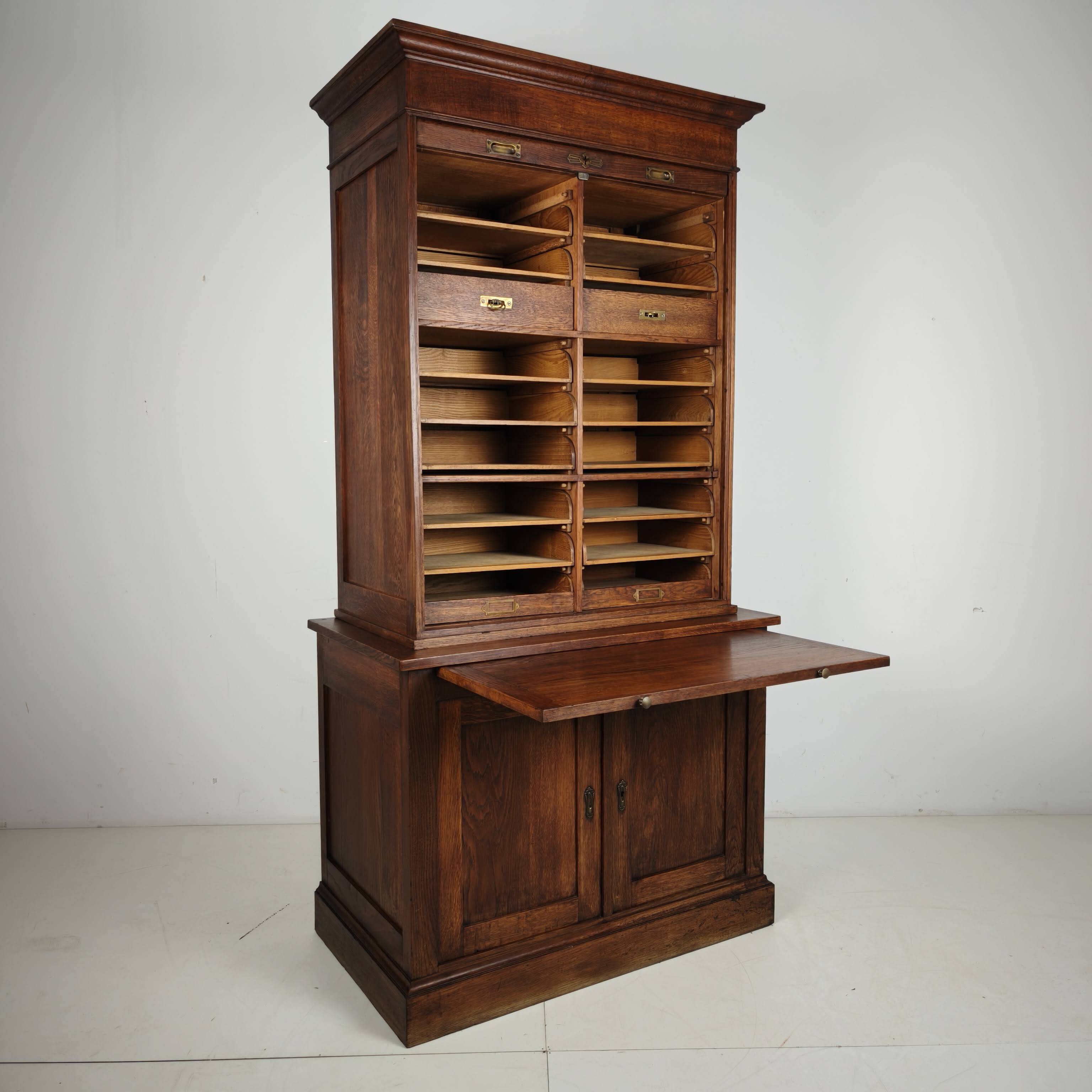 1930s Dutch Oak Roll-Top Notary Cabinet / Archive Cabinet