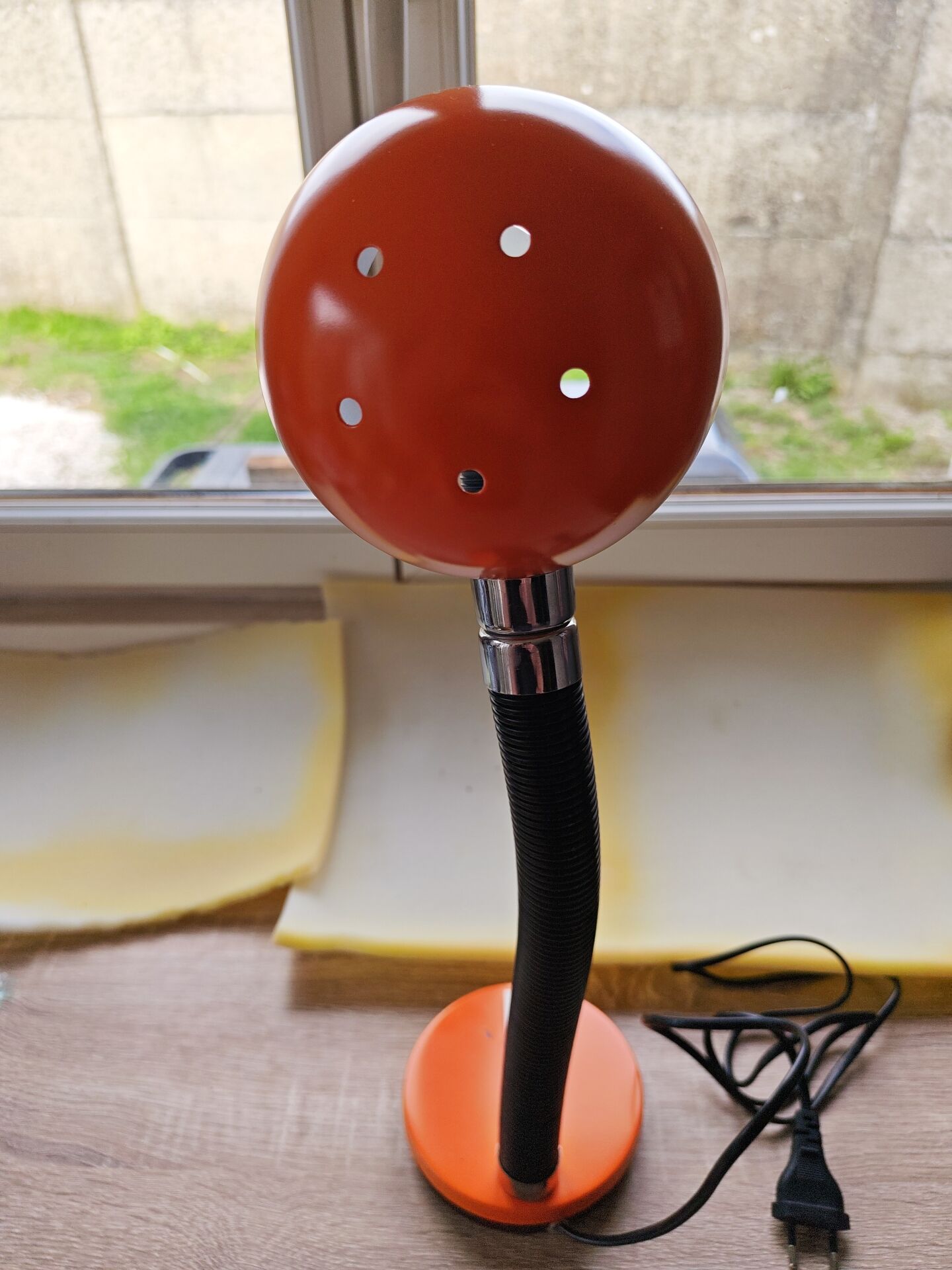 Vintage orange pop desk lamp with a flexible gooseneck - 1970s