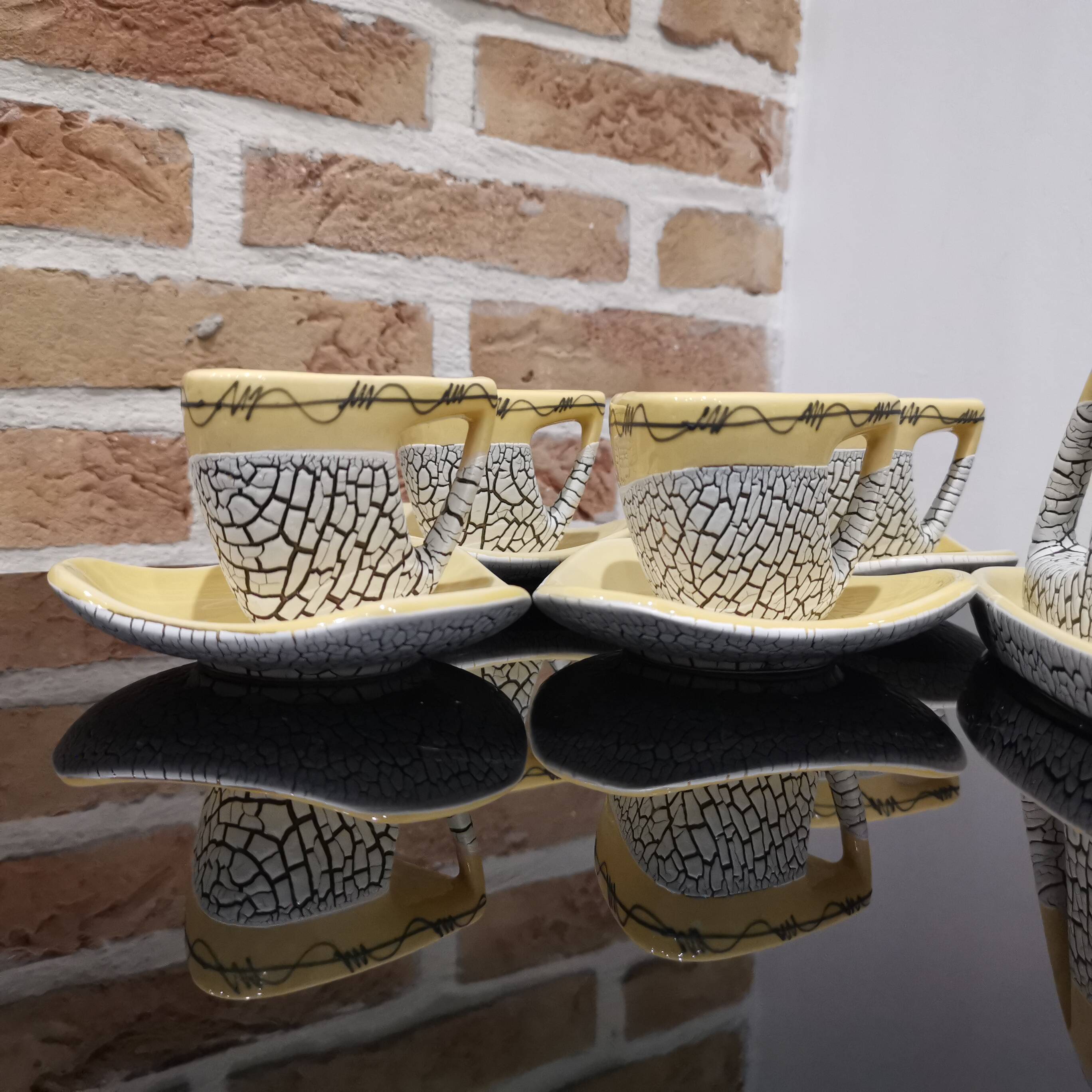 Cracked yellow Bat Trang tea set made in Vietnam