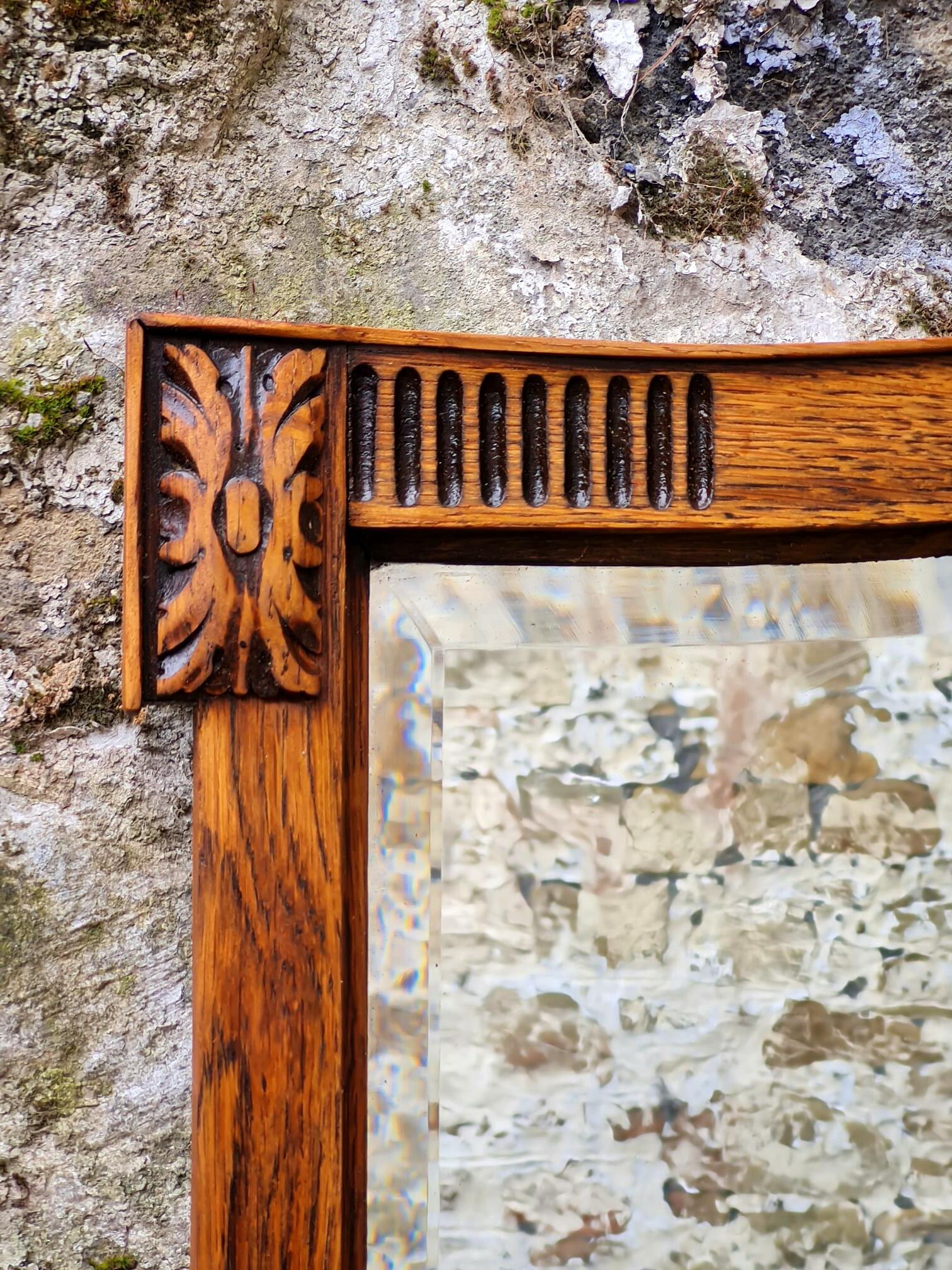 Vintage Oak Wall Mirror Highly Detailed hand Carved