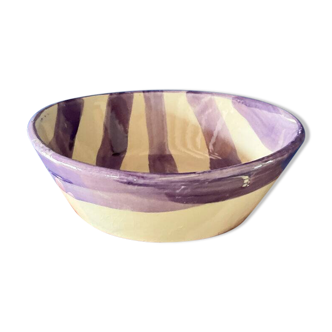 Purple striped ceramic bowl