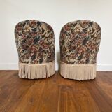 Pair of antique tapestry toad armchairs