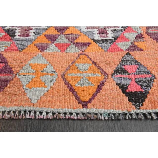 Vintage Turkish Oushak handmade wool cotton orange runner rug 71x202