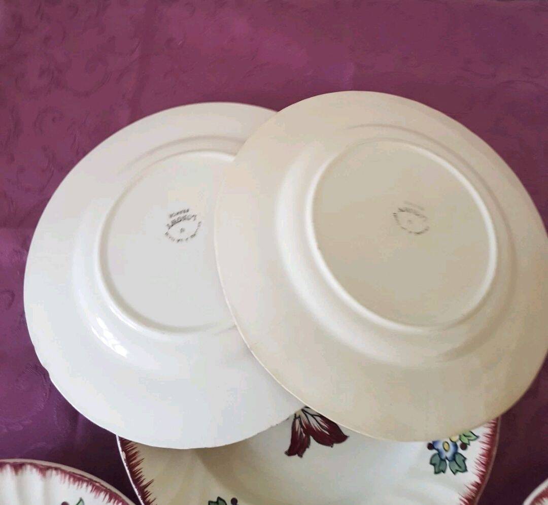 Set of 5 flat plates, signed Longwy.