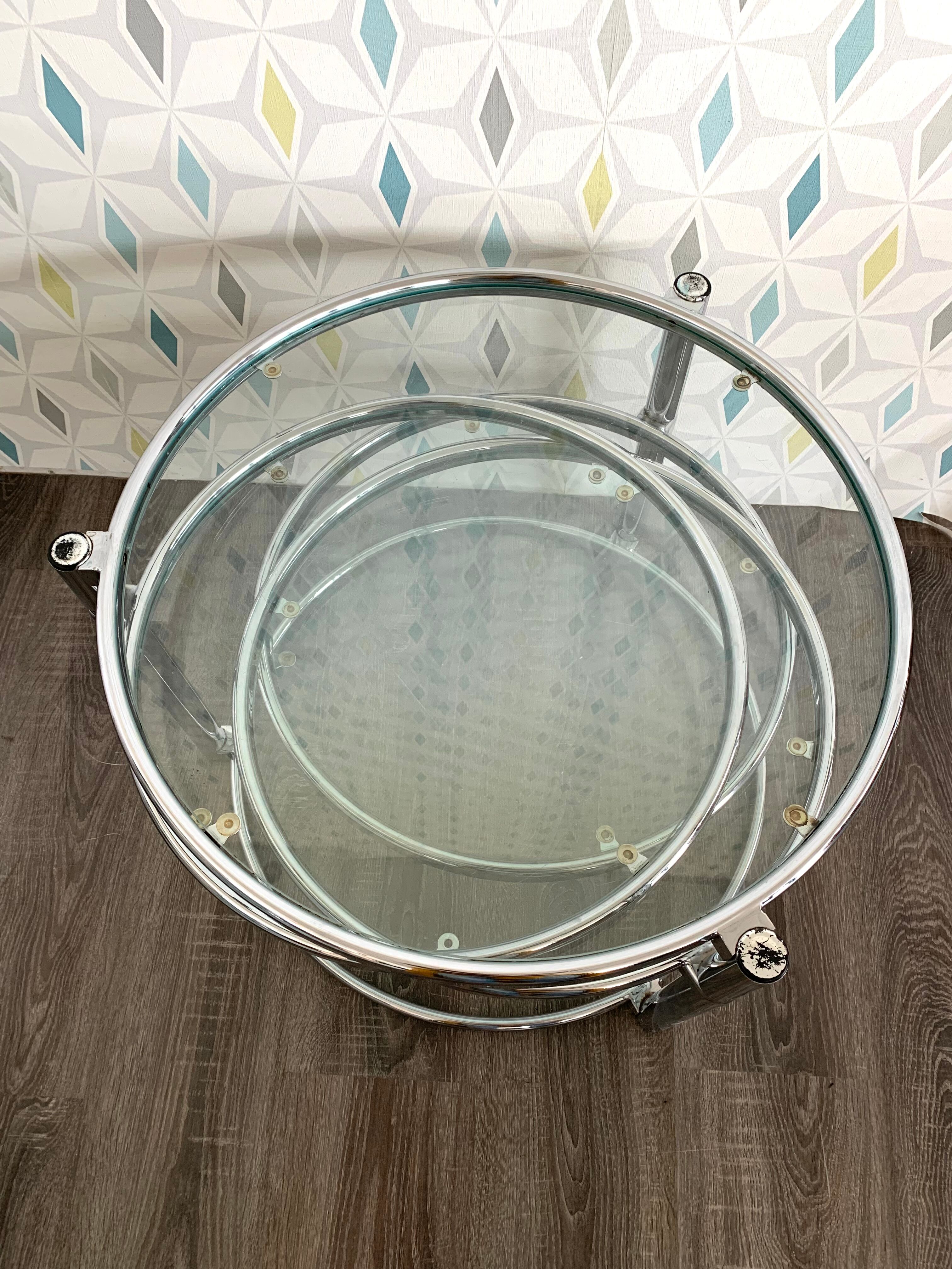 Coffee table vintage glass and chrome