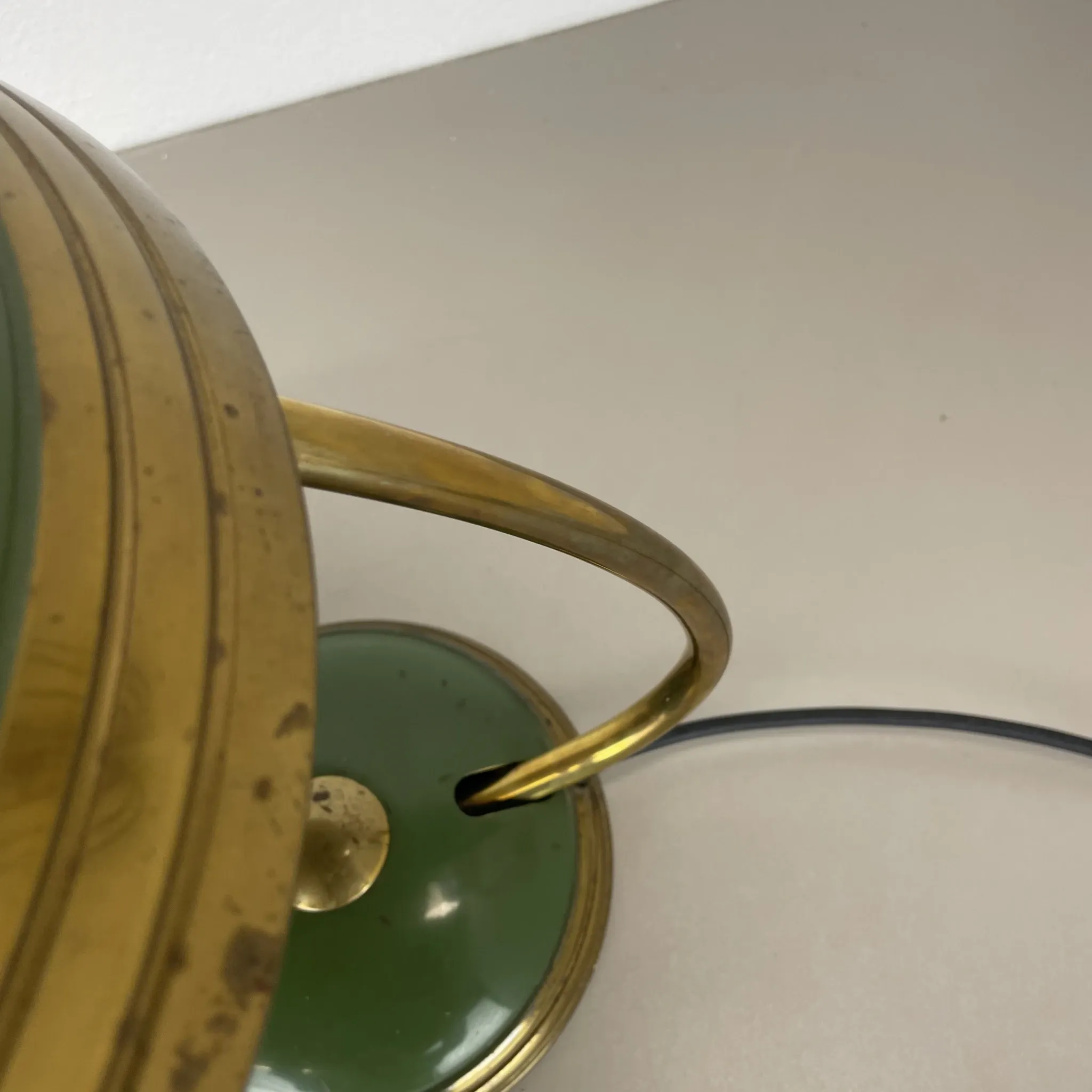 German green bauhaus table lamp in brass and metal by helo lights, germany, 1950s